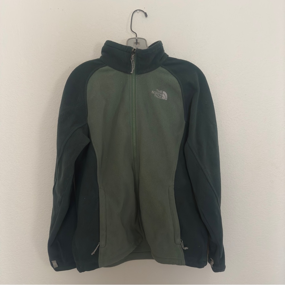 The North Face green fleece zip-up jacket